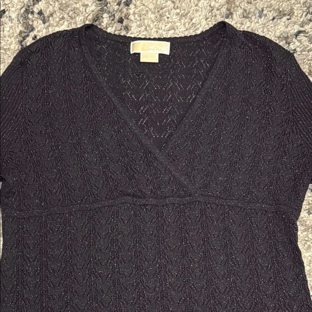 Michael Kors Black Textured V-Neck Top